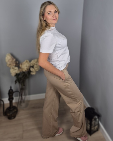 Spodnie wide leg beżowe